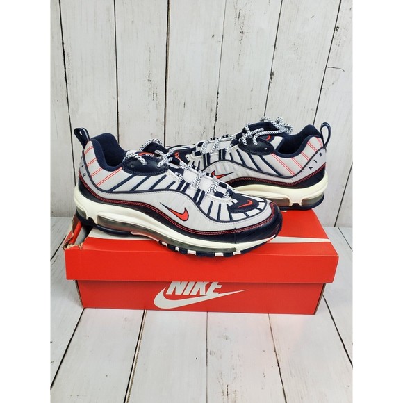 Nike Air Max 98 Running Shoes Men's 8 White Navy Crimson CK0850-100 NIB